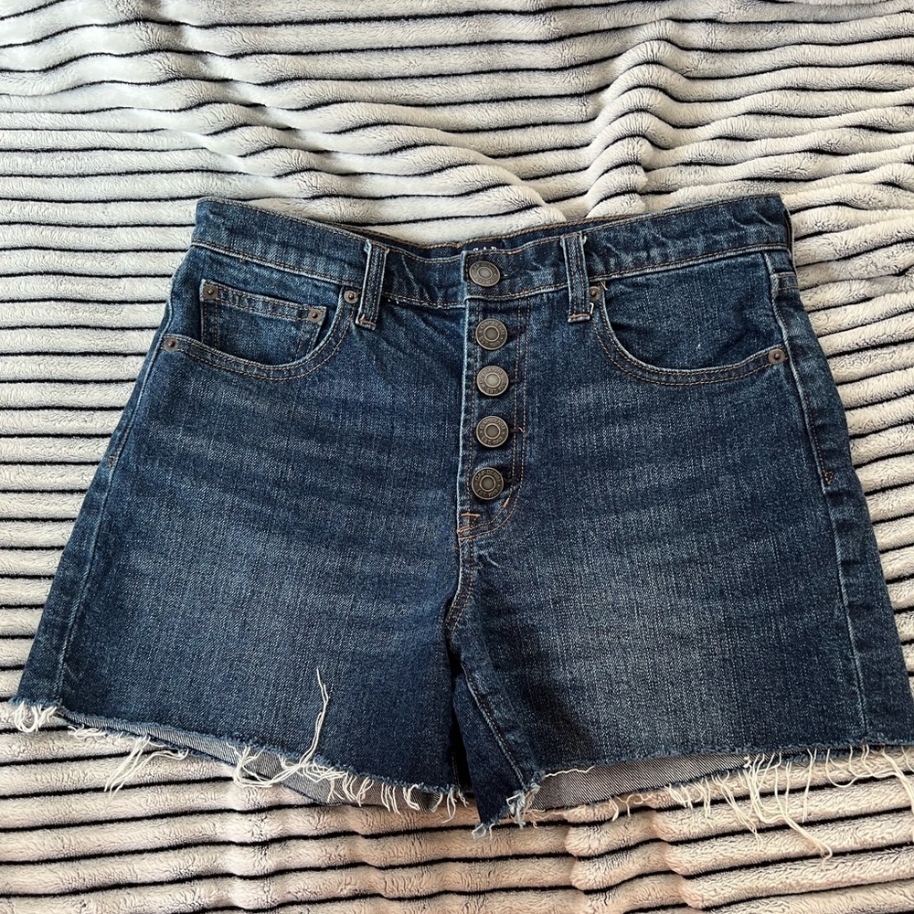 GAP denim shorts dark wash button fly high rise 3.5 inseam 28